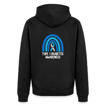 Typ-1-Diabetes-Bewusstsein Blaues Band Regenbogen T1D - Unisex Premium Bio Zip Hoodie - Schwarz - Hinten - Nico (187cm)