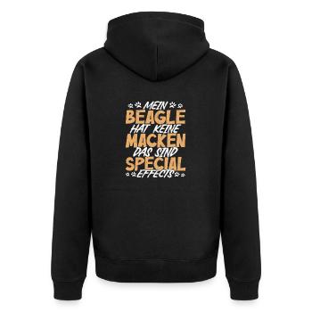 Mein Beagle hat keine Macken das sind Special Effe - Unisex Premium Bio Zip Hoodie - Schwarz - Hinten - Nico (187cm)