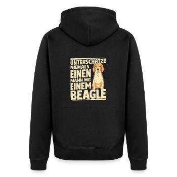 Unterschätze niemals einen Mann mit einem Beagle - Unisex Premium Bio Zip Hoodie - Schwarz - Hinten - Nico (187cm)