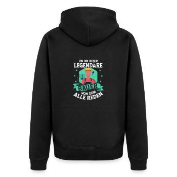 Ich bin dieser legendäre Bauer von dem alle reden - Unisex Premium Bio Zip Hoodie - Schwarz - Hinten - Nico (187cm)