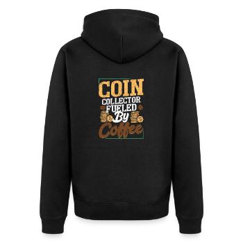 Caffeinated Numismatist: Coins & Coffee Combo - Unisex Premium Bio Zip Hoodie - Schwarz - Hinten - Nico (187cm)