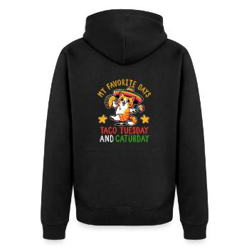 Taco Dienstag und Sonntag - Feinschmecker-Geschenk-Shirt - Unisex Premium Bio Zip Hoodie - Schwarz - Hinten - Nico (187cm)