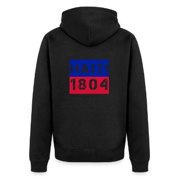 HAITI 1804 FONT IN COLORS OF THE NATIONAL FLAG - Unisex Premium Organic Zip Hoodie - black - Back - Nico (187cm)