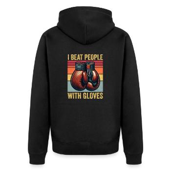 Ich Schlage Leute Mit Handschuhen Boxen Liebhaber Jahrgang - Unisex Premium Bio Zip Hoodie - Schwarz - Hinten - Nico (187cm)