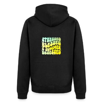 Stressed And summer Obsessed - Unisex Premium Bio Zip Hoodie - Schwarz - Hinten - Nico (187cm)