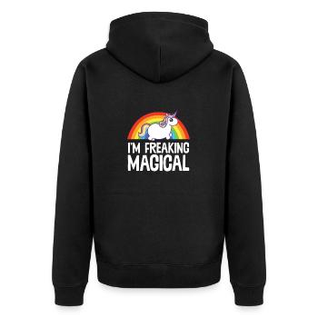 Ich bin verdammt magisch süß rosa Einhorn Regenbogen - Unisex Premium Bio Zip Hoodie - Schwarz - Hinten - Nico (187cm)