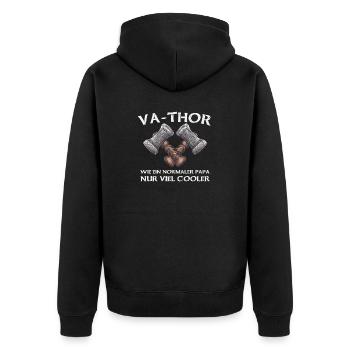 Vathor Papa Vater Geschenk zum Vatertag für Männer - Unisex Premium Bio Zip Hoodie - Schwarz - Hinten - Nico (187cm)