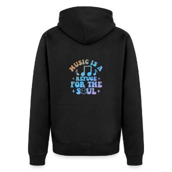 Music Is A Refuge for the Soul - Unisex Premium Bio Zip Hoodie - Schwarz - Hinten - Nico (187cm)