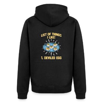 Gefüllte Eier Deviled Eggs - Unisex Premium Bio Zip Hoodie - Schwarz - Hinten - Nico (187cm)