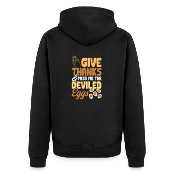 Gefüllte Eier Deviled Eggs - Unisex Premium Bio Zip Hoodie - Schwarz - Hinten - Nico (187cm)