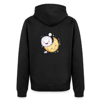 Sleepy Mozzarella Cheese on a Cheese Moon - Unisex Premium Organic Zip Hoodie - black - Back - Nico (187cm)