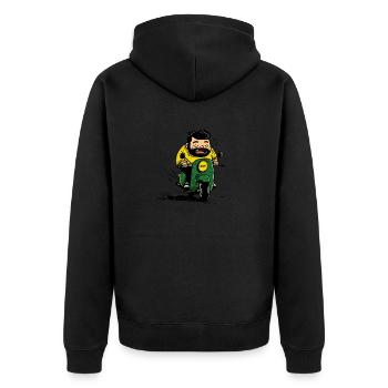 Buddy, le roi de la trottinette, motard - Veste à capuche bio Premium Unisexe - noir - Dos - Nico (187cm)