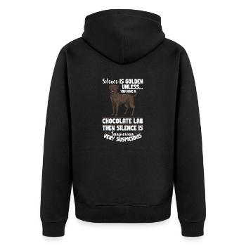 Schoko Brauner Labrador Retriever Hund - Unisex Premium Bio Zip Hoodie - Schwarz - Hinten - Nico (187cm)