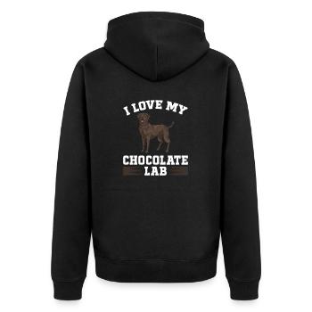 Schoko Brauner Labrador Retriever Hund - Unisex Premium Bio Zip Hoodie - Schwarz - Hinten - Nico (187cm)