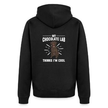 Schoko Brauner Labrador Retriever Hund - Unisex Premium Bio Zip Hoodie - Schwarz - Hinten - Nico (187cm)