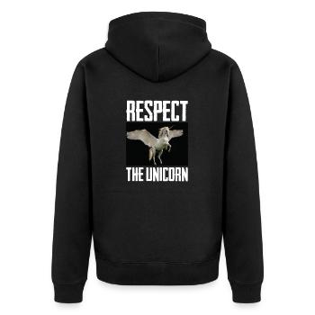 Respect The Unicorn Photo Funny Unicorn Lover Gift - Unisex Premium Organic Zip Hoodie - black - Back - Nico (187cm)