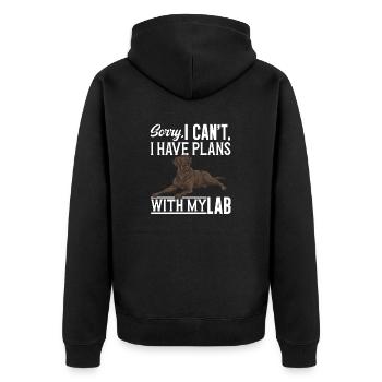 Schoko Brauner Labrador Retriever Hund - Unisex Premium Bio Zip Hoodie - Schwarz - Hinten - Nico (187cm)