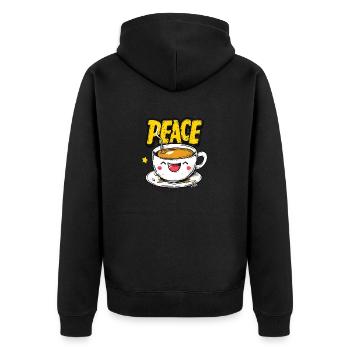 Funny laughing cup of peace, coffee and tea - Unisex Premium Organic Zip Hoodie - black - Back - Nico (187cm)