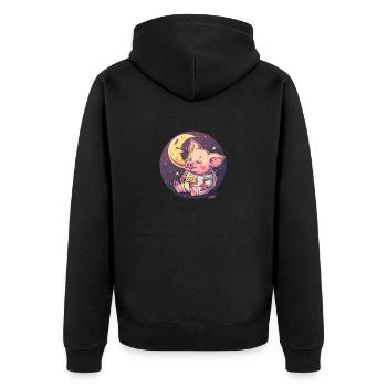Sleeping pig on the moon - Unisex Premium Organic Zip Hoodie - black - Back - Nico (187cm)