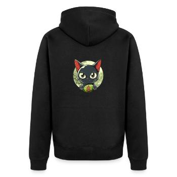 Cute Funny Happy Japanese Cat - Unisex Premium Organic Zip Hoodie - black - Back - Nico (187cm)