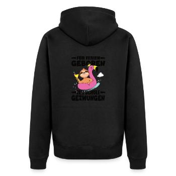 Born for holidays, forced to go to school - Unisex Premium Organic Zip Hoodie - black - Back - Nico (187cm)