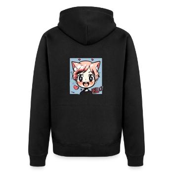 Cute Fox Anime Kid : Bonjour ! - Veste à capuche bio Premium Unisexe - noir - Dos - Nico (187cm)