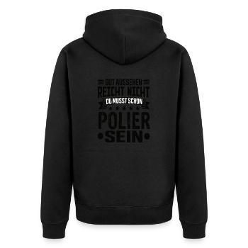 Polier - Unisex Premium Bio Zip Hoodie - Schwarz - Hinten - Nico (187cm)