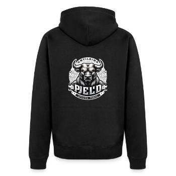 Unyielding Pjeld - Unisex Premium Bio Zip Hoodie - Schwarz - Hinten - Nico (187cm)