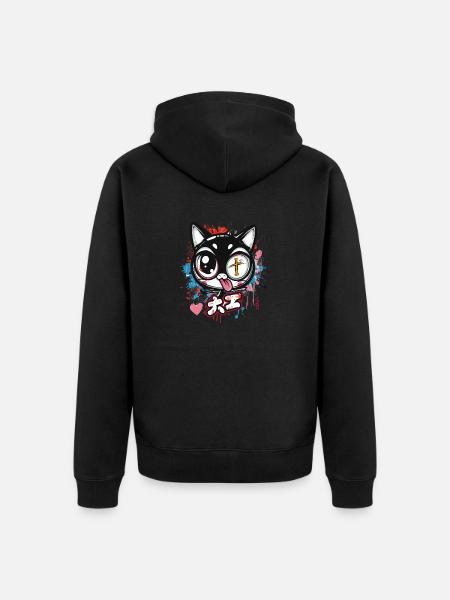 The crazy, funny, weird cartoon cat - Unisex Premium Organic Zip Hoodie - black