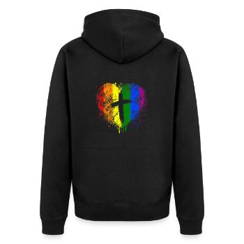 Rainbow Heart with Cross Gay Pride LGBT Christian - Unisex Premium Organic Zip Hoodie - black - Back - Nico (187cm)