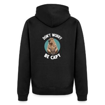 don't worry be capy - Unisex Premium Organic Zip Hoodie - black - Back - Nico (187cm)