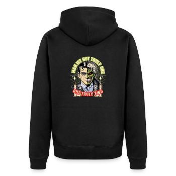 Der Mensch ist nicht wirklich eins, sondern wahrhaft zwei - Unisex Premium Bio Zip Hoodie - Schwarz - Hinten - Nico (187cm)