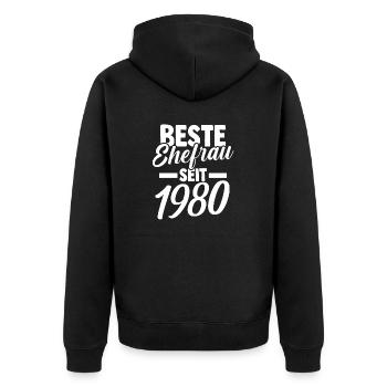 Valentinstag Beste Ehefrau Seit 1980 - Unisex Premium Bio Zip Hoodie - Schwarz - Hinten - Nico (187cm)
