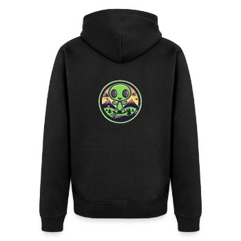 Extraterrestre mignon joyeux dans la nature - Veste à capuche bio Premium Unisexe - noir - Dos - Nico (187cm)