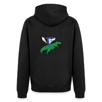 Shark Riding T-Rex T-Shirt Hai mit Schwert Dino - Unisex Premium Bio Zip Hoodie - Schwarz - Hinten - Nico (187cm)