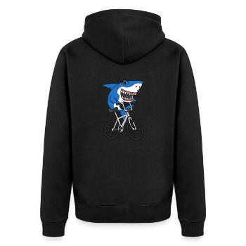 T-shirt de vélo d’équitation de requin drôle mignon - Veste à capuche bio Premium Unisexe - noir - Dos - Nico (187cm)