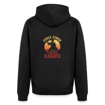 Des gars cool qui s’entraînent aux arts martiaux de karaté - Veste à capuche bio Premium Unisexe - noir - Dos - Nico (187cm)