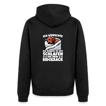 Rhodesian Ridgeback Hund Rhodesian Ridgebacks - Unisex Premium Bio Zip Hoodie - Schwarz - Hinten - Nico (187cm)