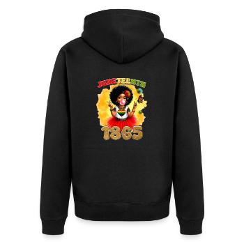 Juneteenth célébrant 1865 Jolie fille noire - Veste à capuche bio Premium Unisexe - noir - Dos - Nico (187cm)