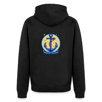 Blauer Schiffsanker, Symbol Schiff Anker - Unisex Premium Bio Zip Hoodie - Schwarz - Hinten - Nico (187cm)