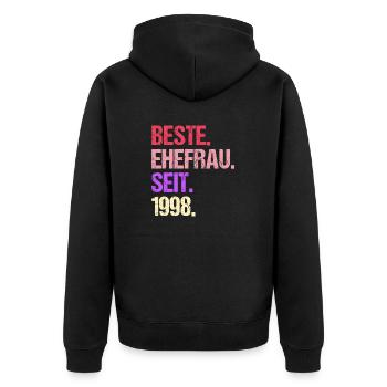 Valentinstag Beste Ehefrau Seit 1998 - Unisex Premium Bio Zip Hoodie - Schwarz - Hinten - Nico (187cm)