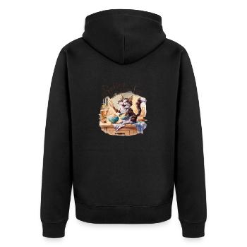 Liebenswerte Katze beim Backen - Unisex Premium Bio Zip Hoodie - Schwarz - Hinten - Nico (187cm)