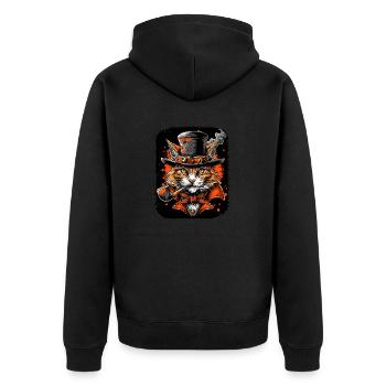 Steampunk Katze - Unisex Premium Bio Zip Hoodie - Schwarz - Hinten - Nico (187cm)