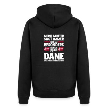 Danes Danish Denmark - Unisex Premium Organic Zip Hoodie - black - Back - Nico (187cm)