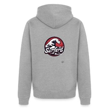 Wellen Surfer: Schnapp Dir die Welle und reite sie - Unisex Premium Bio Zip Hoodie - Grau meliert - Hinten - Nico (187cm)