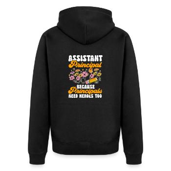 Deputy Principal - Unisex Premium Organic Zip Hoodie - black - Back - Nico (187cm)