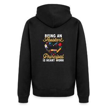 Deputy Principal - Unisex Premium Organic Zip Hoodie - black - Back - Nico (187cm)
