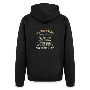 Deputy Principal - Unisex Premium Organic Zip Hoodie - black - Back - Nico (187cm)