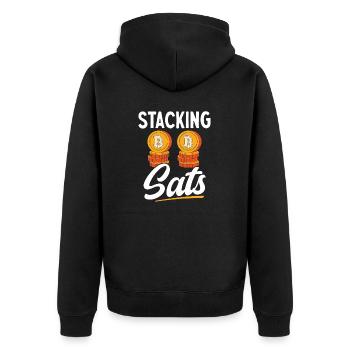 Bitcoin Kryptowährung BTC Crypto Trader - Unisex Premium Bio Zip Hoodie - Schwarz - Hinten - Nico (187cm)