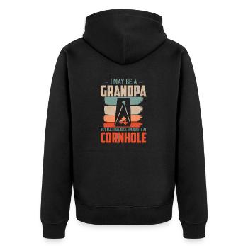 Drôle de grand-père Cornhole Bean Bag Toss Player - Veste à capuche bio Premium Unisexe - noir - Dos - Nico (187cm)